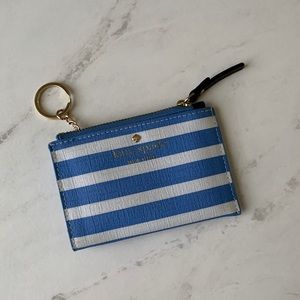 Kate Spade Blue and White Striped Coin / Card Wallet